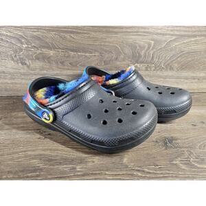 Crocs Classic Shoes Clogs Black Comfort Lined Faux Fur Womens 6 Mens 4 Tie-Dye